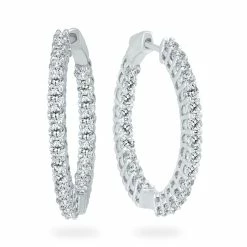 Outlet 🛒 Monary 3 Carat TW Round Diamond Hoop Earrings with Push Down Button Lock in 14K White Gold for 👩 women 🥰