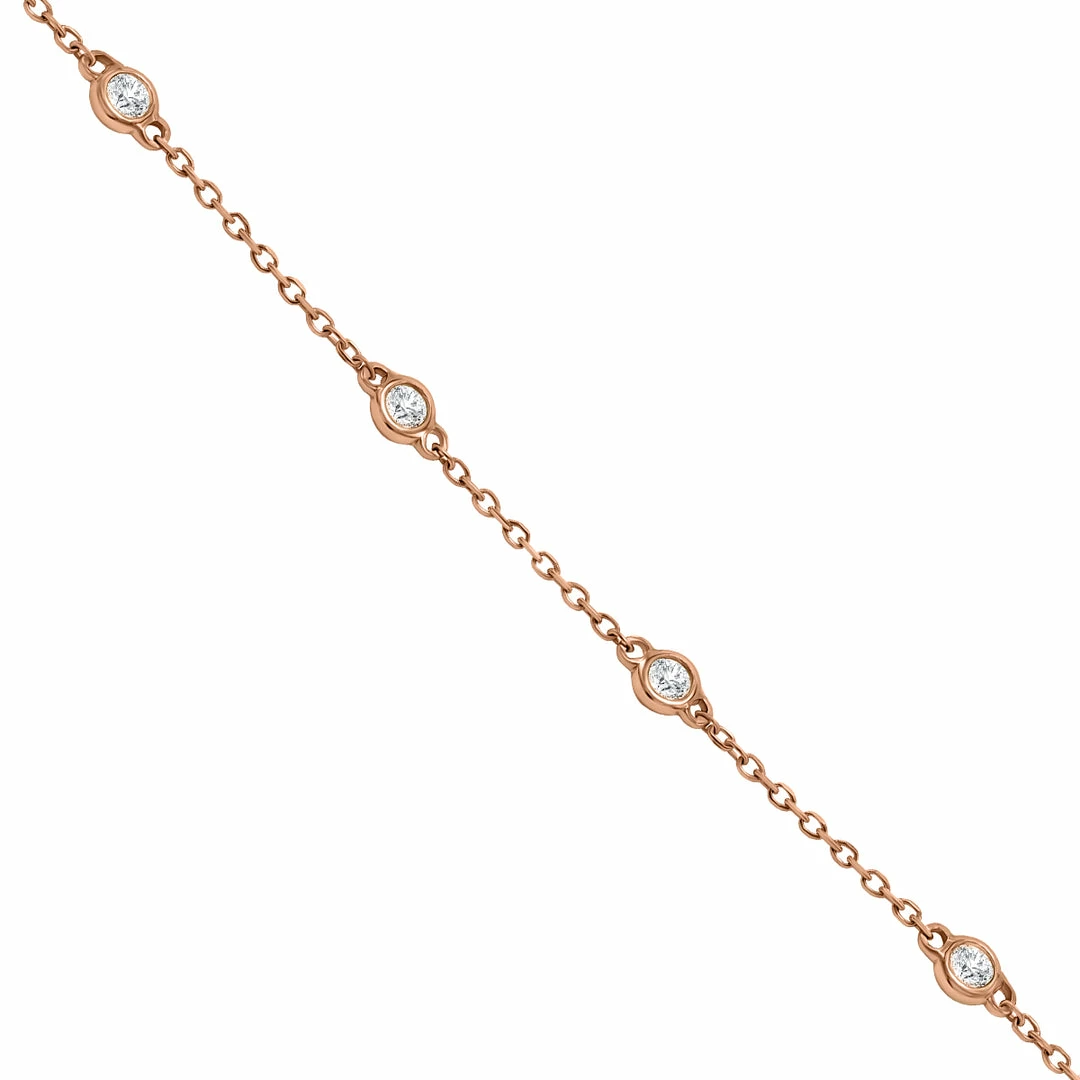 Discount π Monary 1/4 Carat TW Bezel Set Genuine Diamond Station Bracelet in 14K Rose Gold for π© women π― - Image 3