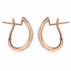 New 😉 Monary Brown & White Diamond Huggies Earrings Set in 14K Rose Gold for 👩 women 👏