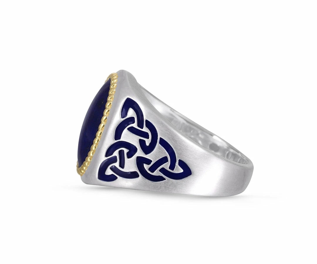 Promo π Monary Lapis Lazuli Stone Signet Ring in Sterling Silver with Enamel for men π - Image 3
