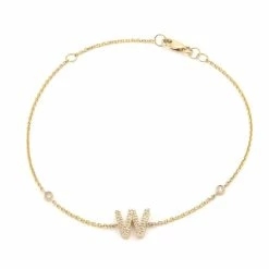 Best Pirce 🥰 Monary Diamond Initial Fashion Bracelet "W" (14k) (6+1") for 👩 women ⭐