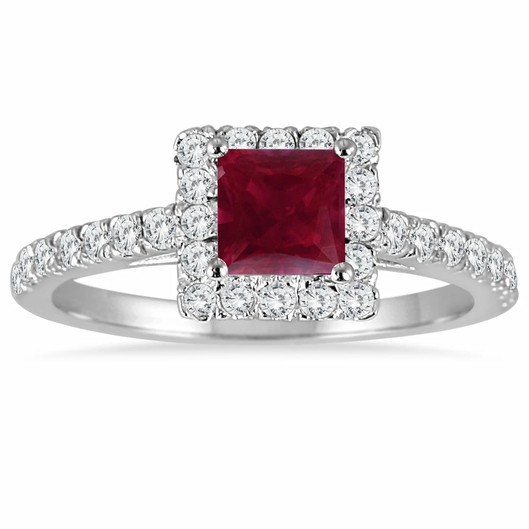 Coupon π₯ Monary 1 Carat TW Princess Cut Ruby and Diamond Halo Engagement Ring in 14K White Gold for π© women π