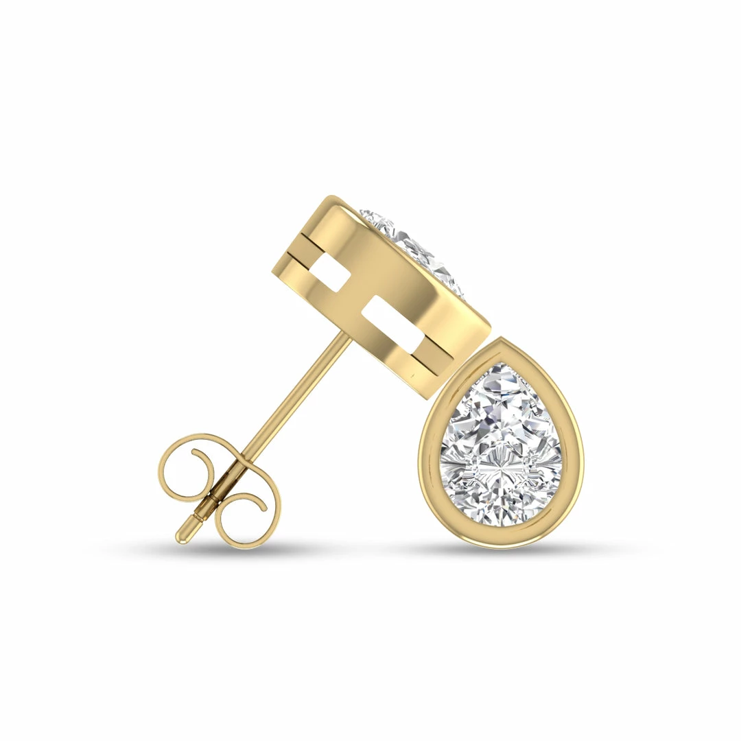 Top 10 𧨠Monary Lab Grown 1/2 CTW Pear Shaped Bezel Set Solitaire Diamond Earrings in 14K Yellow Gold for π© women π - Image 2