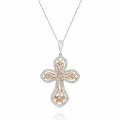 Flash Sale ❤️ Monary White Diamond Cross Pendant Necklace Set in 18K Two for 👩 women 👏