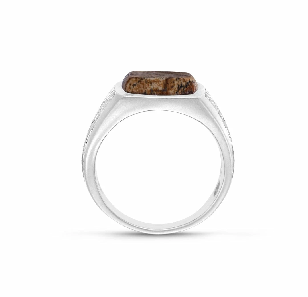 Budget π₯ Monary Brown Picasso Jasper Stone Signet Ring in 14K Yellow Gold Plated Sterling Silver for men π₯ - Image 4