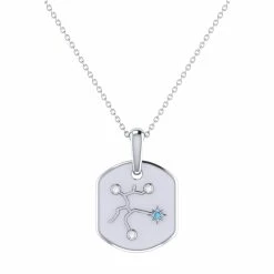 Hot Sale π Monary Sagittarius Archer Blue Topaz & Diamond Constellation Tag Pendant Necklace in Sterling Silver for π© women π