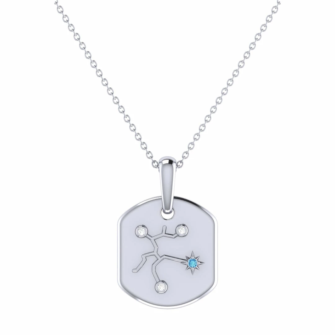 Hot Sale π Monary Sagittarius Archer Blue Topaz & Diamond Constellation Tag Pendant Necklace in Sterling Silver for π© women π