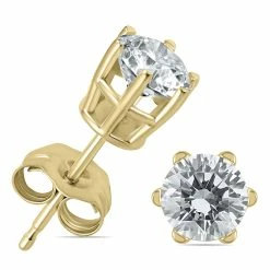 New π Monary 1 Carat TW 6 Prong Round Diamond Solitaire Stud Earrings In 14k Yellow Gold for π© women π€©