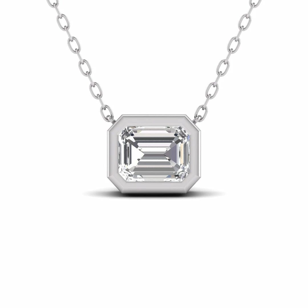 Budget π Monary Lab Grown 1/4 CTW Emerald Cut Bezel Set Diamond Solitaire Pendant in 14K White Gold for π© women π