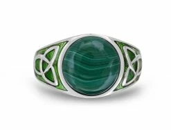 Brand new ⭐ Monary Malachite Cabochon Flat Back Stone Signet Ring in Sterling Silver with Enamel for men 🤩