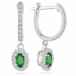 New π Monary 1/2 Carat Emerald and Diamond Halo Dangle Earrings in 10K White Gold for π© women π
