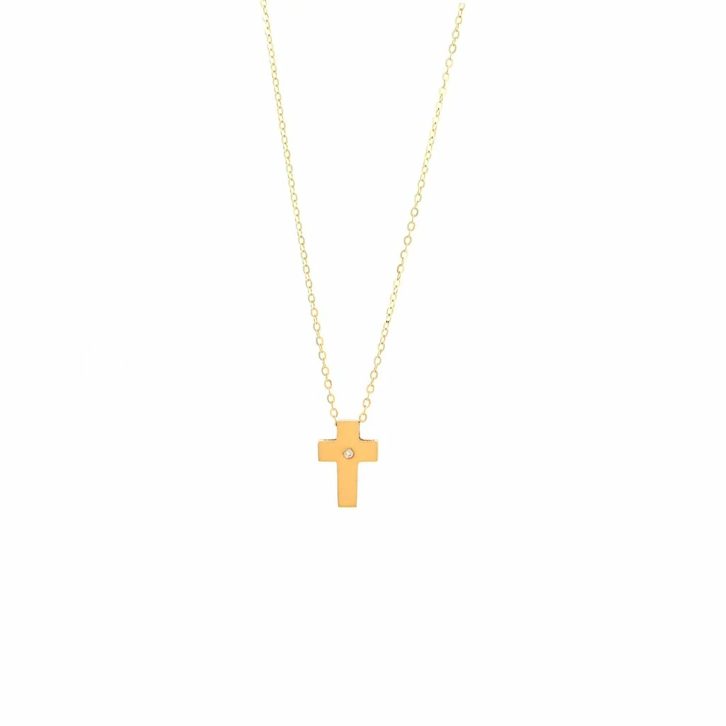 Hot Sale π Monary 14k Yg Gold Cross W/ Diamond With 16+2" Chain for π© women π§¨