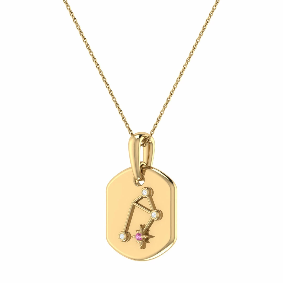 Discount π Monary Libra Scales Pink Tourmaline & Diamond Constellation Tag Pendant Necklace in 14K Yellow Gold Vermeil on Sterling Silver for π© women π - Image 3