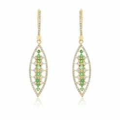 Budget 🧨 Monary Green Emerald & Diamond Dangle Earrings Set in 18K Yellow Gold for 👩 women ⌛