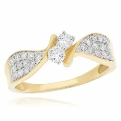 Discount 🤩 Monary White Diamond You & Me Ring - Set in 14K Yellow Gold for 👩 women 🛒