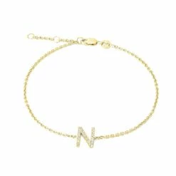 Coupon 😍 Monary Silver/18k Yellow Dia "N" Bracelet "7+.5+.5" for 👩 women 🌟