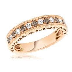 Promo ✨ Monary White & Brown Diamond Prong Set Band Set in 18K Rose Gold for 👩 women 👏