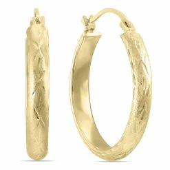 Wholesale 🧨 Monary 14K Yellow Gold Brushed Hoop Earrings with Diamond Cut Engraving (20mm) for 👩 women 💯