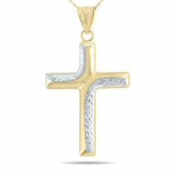 Brand new 🎁 Monary Small Cross Pendant Necklace in 10K Yellow Gold with Rhodium Polish Accents for 👩 women 👏