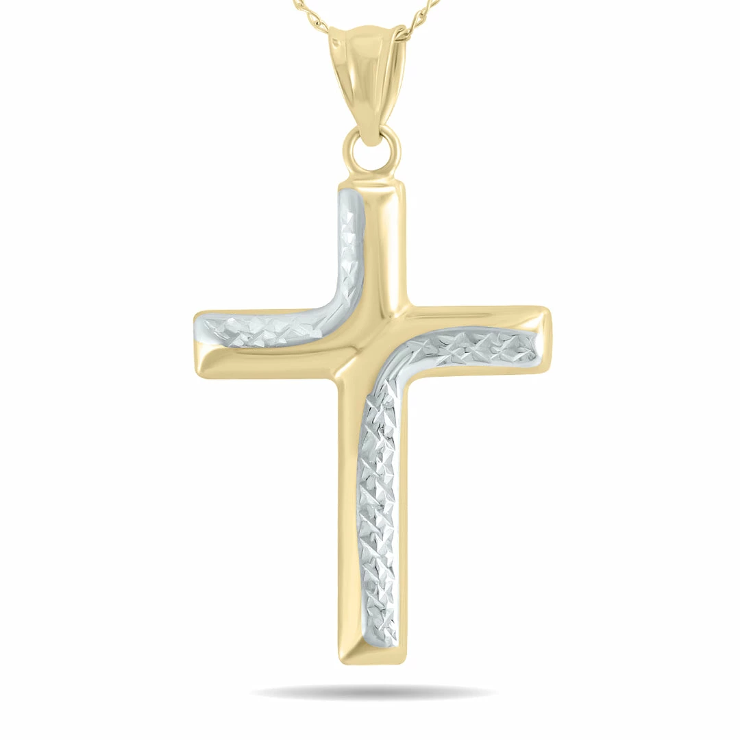 Brand new π Monary Small Cross Pendant Necklace in 10K Yellow Gold with Rhodium Polish Accents for π© women π