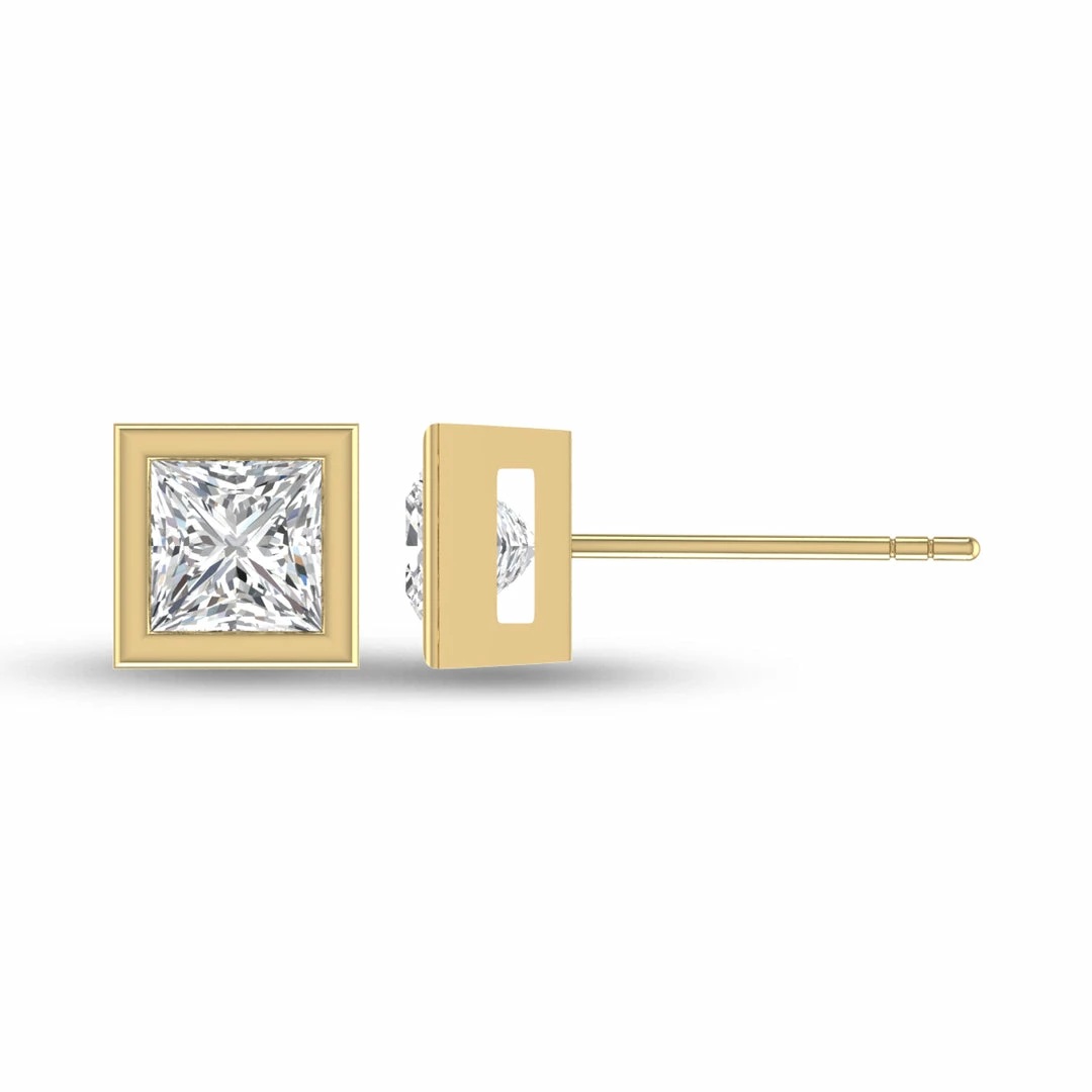 Hot Sale βοΈ Monary Lab Grown 1/2 CTW Princess Cut Bezel Set Solitaire Diamond Earrings in 14K Yellow Gold for π© women π - Image 4
