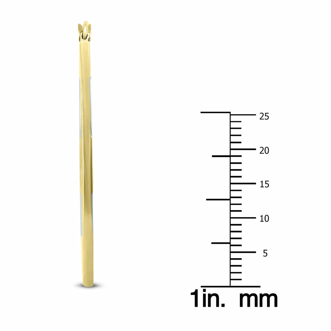 Outlet 𧨠Monary 14K Yellow Gold Two Toned Hoop Earrings with Diamond Cut Rhodium Accents (42mm) for π© women βοΈ - Image 3