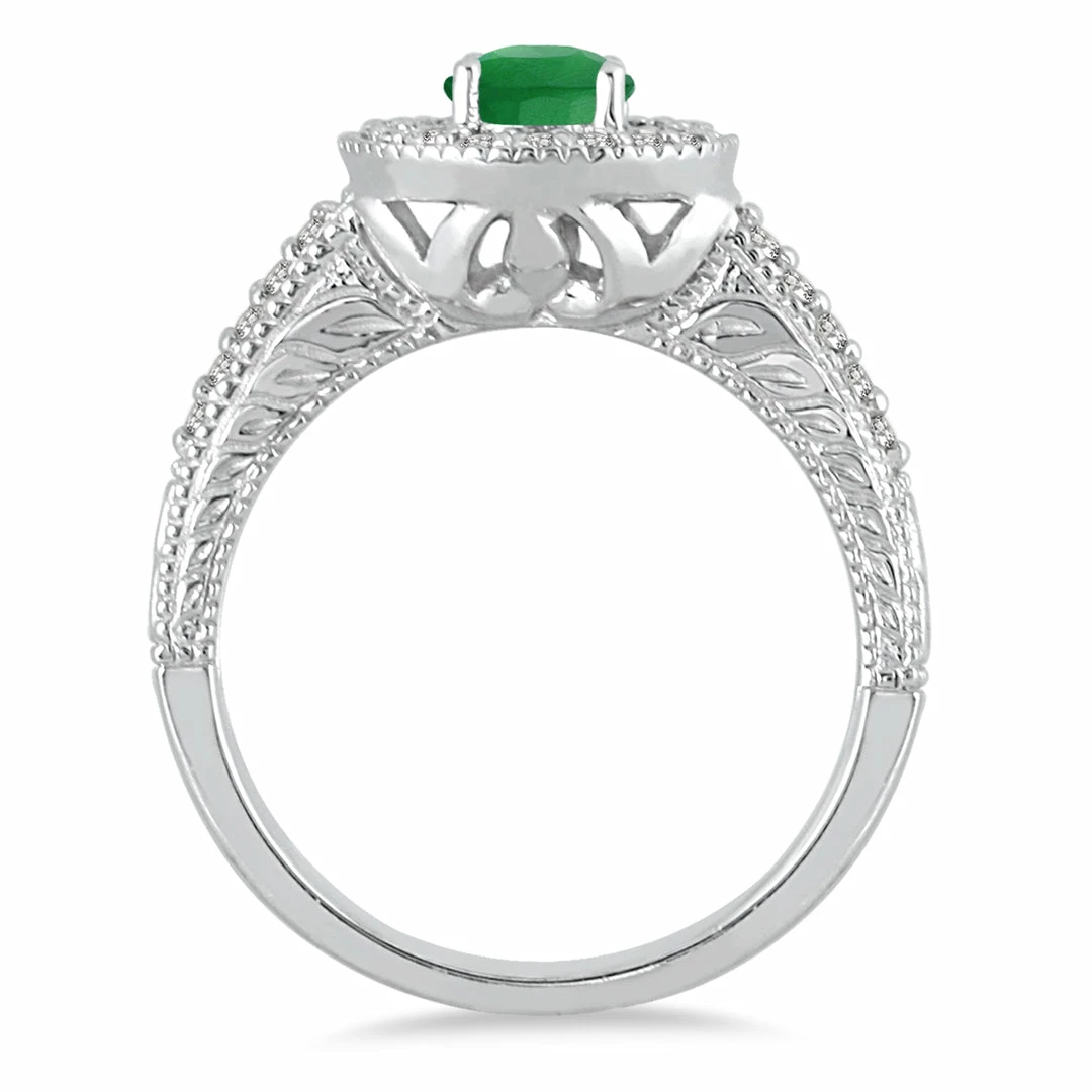 Discount π€© Monary Emerald and Diamond Halo Ring in 10K White Gold for π© women π― - Image 3