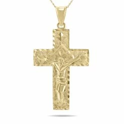 Budget 😉 Monary Diamond Cut Crucifixion Cross Pendant Necklace with 18 Inch Chain in 10K Yellow Gold for 👩 women 👏