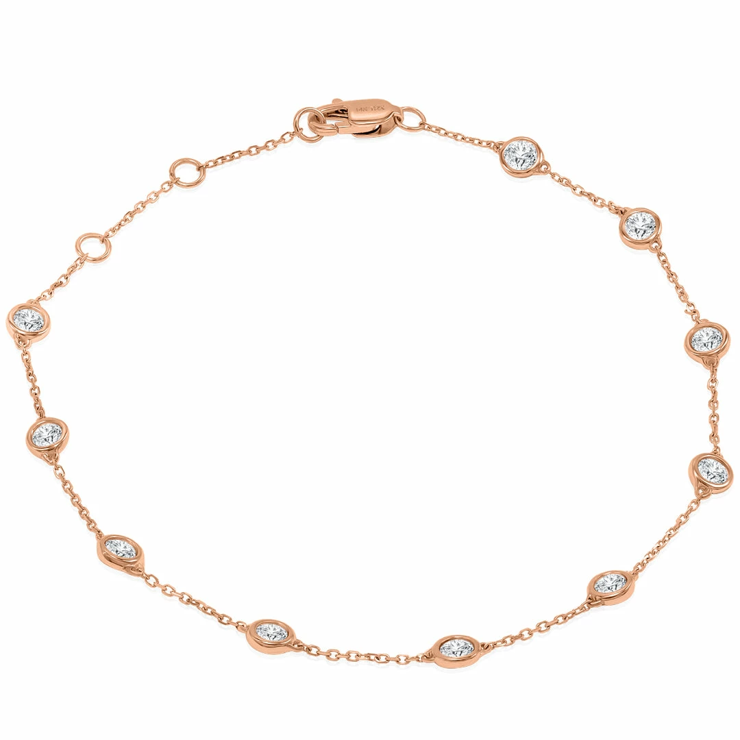 Coupon β Monary 3/4 Carat TW Bezel Set Genuine Diamond Station Bracelet in 14K Rose Gold for π© women π₯°