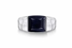 Top 10 ❤️ Monary Blue Pietersite Stone 🔨 Hammered Texture Signet Ring in Sterling Silver for men 😍