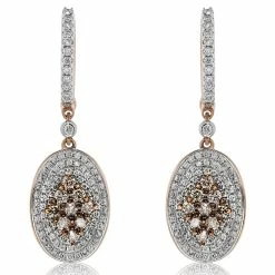 Deals 🔔 Monary Brown & White Diamond Fashion Dangle Earrings Set in 14K Rose Gold for 👩 women 🛒