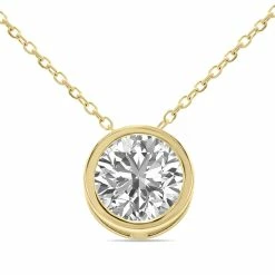Top 10 💯 Monary Lab Grown 1 Carat Round Solitaire Diamond Bezel Set Pendant in 14K Yellow Gold (F-G Color, VVS1-VVS2 Clarity) for 👩 women 👍
