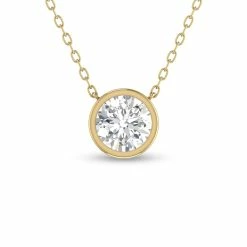 Promo 🎁 Monary Lab Grown 3/4 CTW Round Bezel Set Diamond Solitaire Pendant in 14K Yellow Gold for 👩 women 🎉
