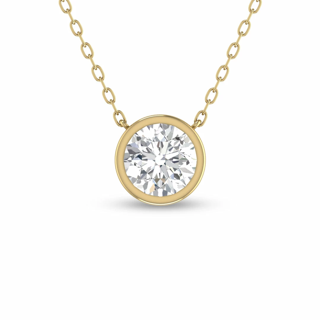 Promo π Monary Lab Grown 3/4 CTW Round Bezel Set Diamond Solitaire Pendant in 14K Yellow Gold for π© women π