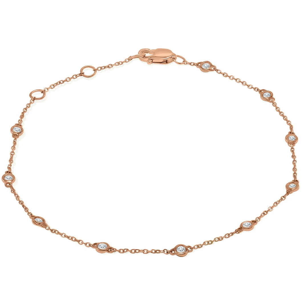 Discount π Monary 1/4 Carat TW Bezel Set Genuine Diamond Station Bracelet in 14K Rose Gold for π© women π―