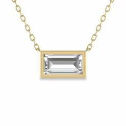 Promo 🎁 Monary Lab Grown 1/2 CTW Baguette Bezel Set Diamond Solitaire Pendant in 14K Yellow Gold for 👩 women 😀