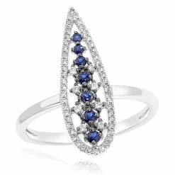 Discount 😀 Monary Blue Sapphire & Diamond Prong Set Cocktail Ring for 👩 women 😍