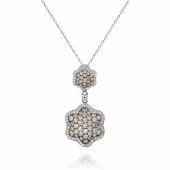 Hot Sale ✨ Monary Brown & White Diamond Pendant Necklace Set in 14K White Gold for 👩 women ⌛
