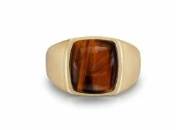 Deals 🥰 Monary Chatoyant Red Tiger Eye Quartz Stone Signet Ring in 14K Yellow Gold Plated Sterling Silver for men 😍