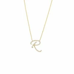 Best Sale ⌛ Monary Diamond Script Initial Necklace (Yg/ 16+2") for 👩 women 🤩