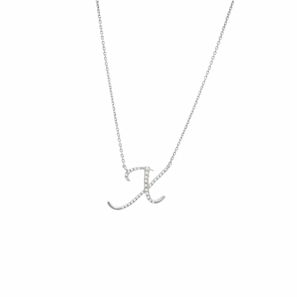 Budget π― Monary Diamond Script Initial Necklace (Wg/ 16+2") for π© women π§¨