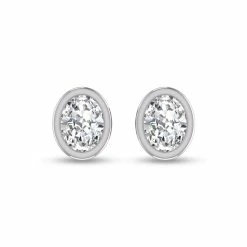 Deals 🛒 Monary Lab Grown 1/4 CTW Oval Bezel Set Solitaire Diamond Earrings in 14K White Gold for 👩 women 🤩
