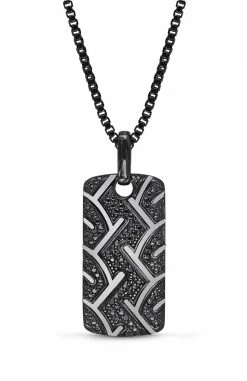 Outlet 🌟 Monary American Muscle Black Rhodium Plated Sterling Silver Tire Tread Black Diamond Tag for men 😉