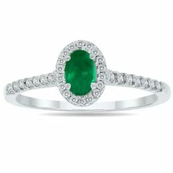 Outlet π Monary Emerald and Diamond Halo Ring in 10K White Gold for π© women π₯