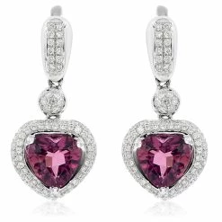 Coupon 🔔 Monary Pink Tourmaline & Diamond Dangle Earrings Set in 14K White Gold for 👩 women ✔️