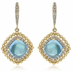 Wholesale 🔔 Monary Blue Topaz & Diamond Dangle Earrings Set in 14K Yellow Gold for 👩 women 😉