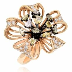 Hot Sale ⌛ Monary White & Mixed Natural Fancy Colors Diamond Flower Ring for 👩 women 😍
