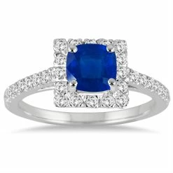 Brand new 🧨 Monary Cushion Cut Sapphire and Diamond Halo Ring in 14K White Gold for 👩 women 🎉