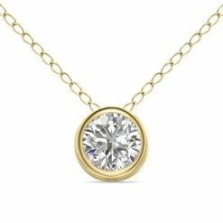 Wholesale ⭐ Monary Lab Grown 1/2 Carat Round Solitaire Diamond Bezel Set Pendant in 14K Yellow Gold (F-G Color, VVS1-VVS2 Clarity) for 👩 women 😉