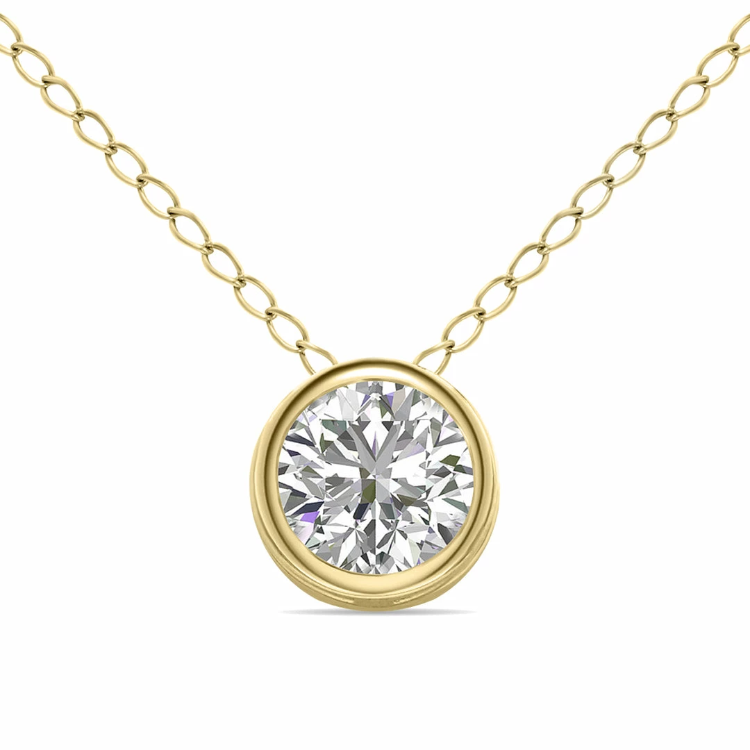 Wholesale β Monary Lab Grown 1/2 Carat Round Solitaire Diamond Bezel Set Pendant in 14K Yellow Gold (F-G Color, VVS1-VVS2 Clarity) for π© women π